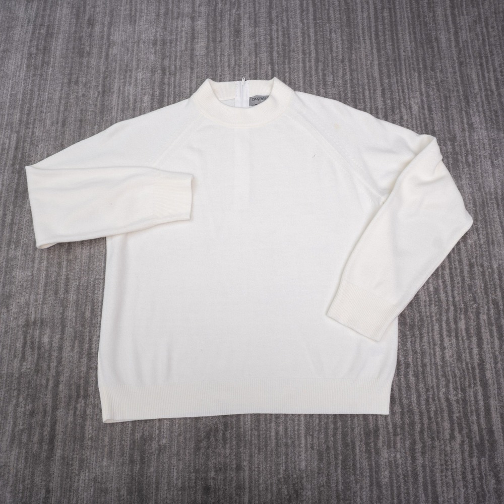 Designers Originals Sweater Womens PL White Excellent Mock Neck Back Zip Luxelon